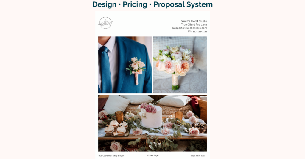 floral design board inside florist proposal software with wedding inspiration images