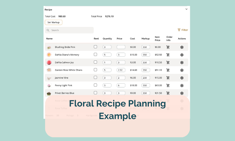 floral recipe planning example for wedding centerpieces