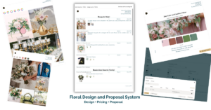 floral design and proposal system for wedding florists showing pricing and client presentation