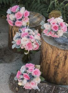 Many bridal bouquets are designed using the floral software recipe tool. They are photographed using props in natural day light outside by a floral designer.