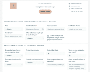 Creating a beautiful floral proposal starts with capturing the data from the client via a lead capture form connected to the client portal. 