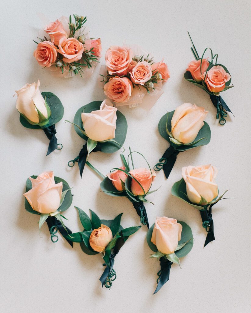 Peach Rose Ranunculus Boutonniere With Silver Dollar