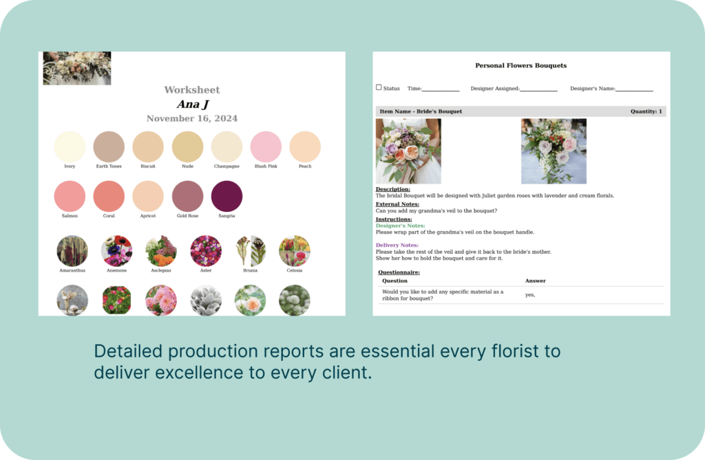 Florist Production Reports Worksheet With Recipe
