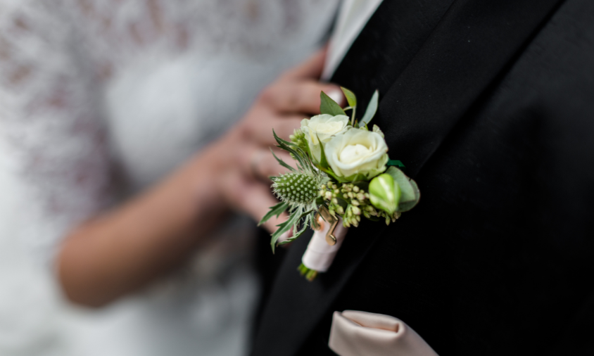 Blue Thistle In Wedding Flower Design Boutonniere