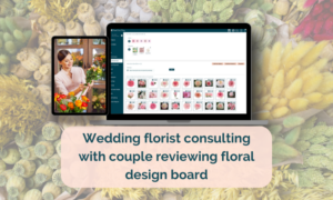 Wedding florist consultation discussing floral designs and qualifying wedding clients