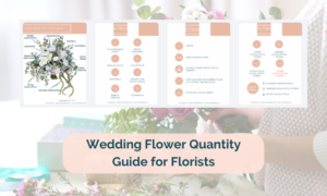 wedding flower quantities guide showing bouquet centerpiece arch and aisle flower stem counts